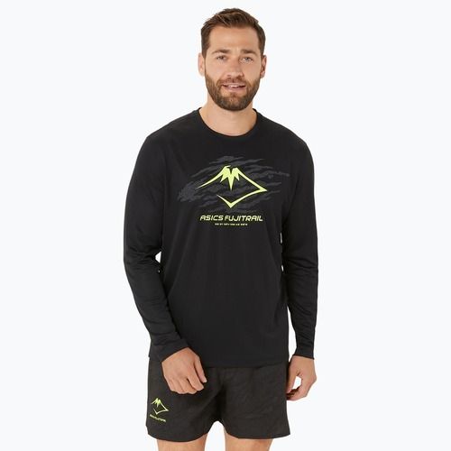 Pánské běžecké tričko longsleeve ASICS Fujitrail Logo black/graphic grey/safety yellow