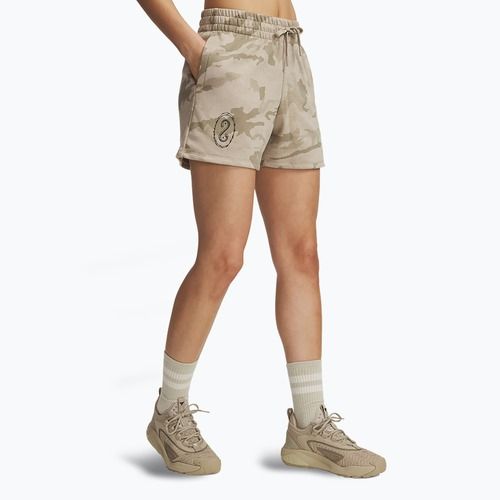 Dámské šortky Under Armour Project Rock Terry city khaki / hyper green