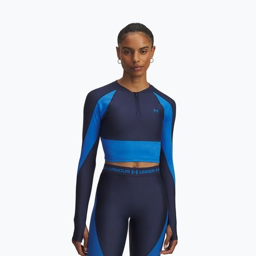 Dámské tréninkové tričko Longsleeve Under Armour HeatGear Rib 1/4 Zip washed navy/blue atlantis/blue atlantis