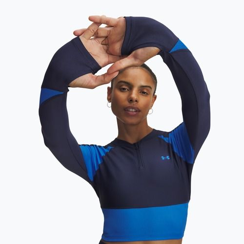 Dámské tréninkové tričko Longsleeve Under Armour HeatGear Rib 1/4 Zip washed navy/blue atlantis/blue atlantis