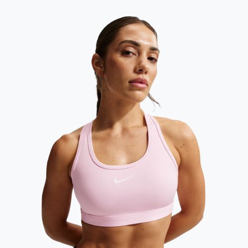 Sportovní podprsenka Nike Swoosh Medium Support pink foam/stone mauve/white
