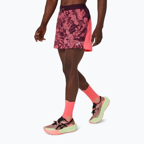 Pánské běžecké šortky Asics Fujitrail All Over Print 5In Short Blazing Coral/Dark Aubergine