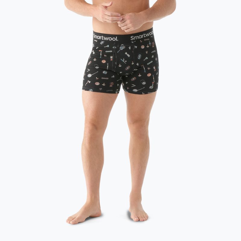 Pánské termo boxerky Smartwool Merino Print Boxer Brief black gone camping