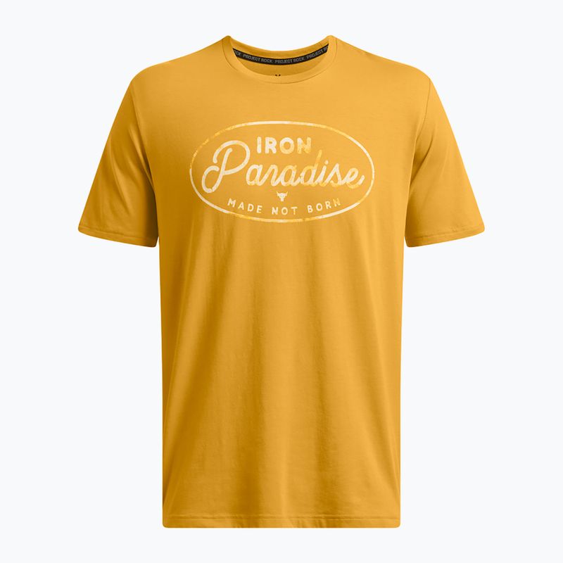 Pánské fitness tričko Under Armour Project Rock Made Not Born golden yellow/steeltown gold