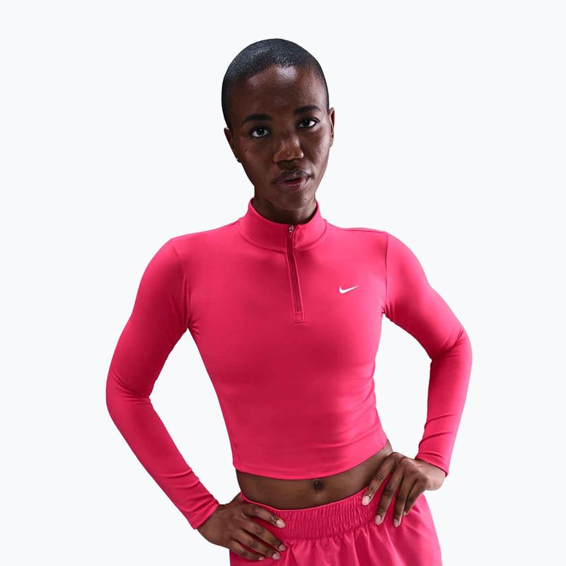 Dámské tričko s dlouhým rukávem Nike One Fitted Dri-Fit 1/4 Zip Mid Layer rush pink/white