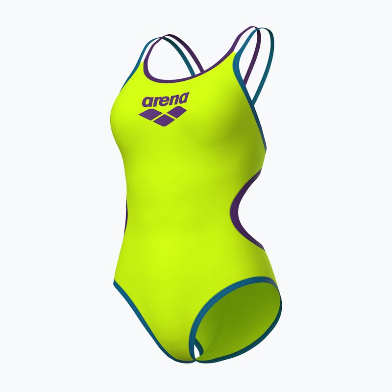 Dámské jednodílné plavky arena One Double Cross Back One Piece artic lime/plum/blue cosmo 3