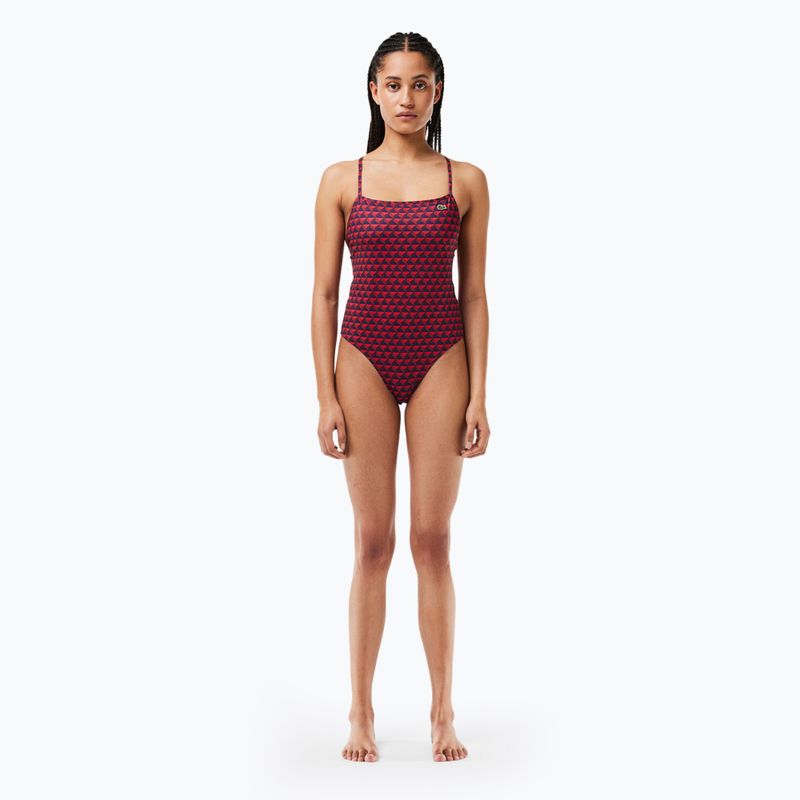 Lacoste dámské jednodílné plavky MF7264 penumbra / alizarin / red 3