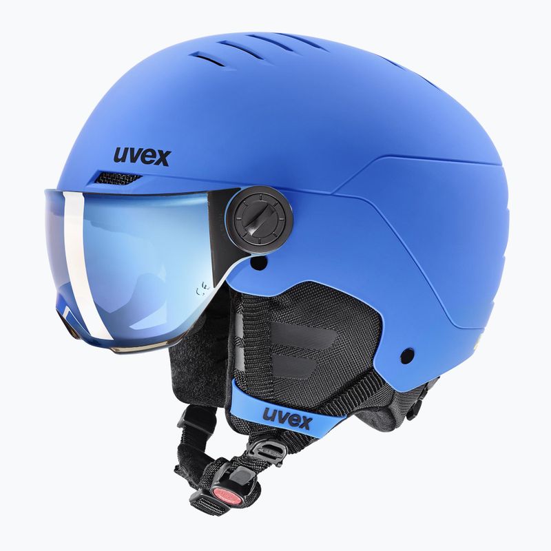 Dětská lyžařská helma UVEX Rocket Visor Jr blue matt/mirror blue/smoke 12
