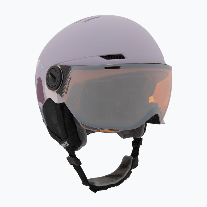 Dětská lyžařská helma UVEX Rocket Visor Jr cool lavender abstract matt/mirror silver/laser gold