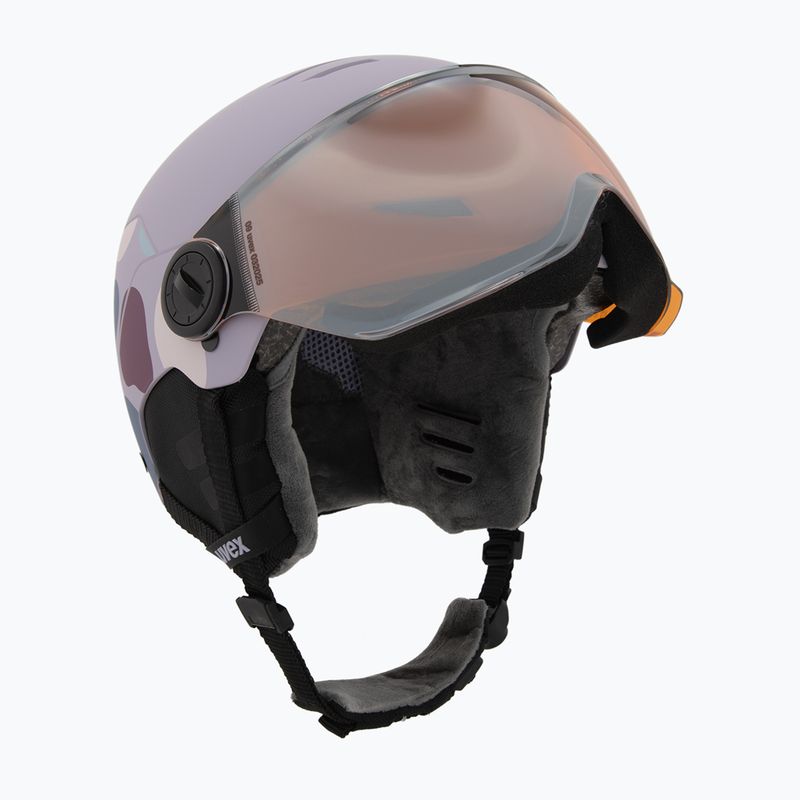 Dětská lyžařská helma UVEX Rocket Visor Jr cool lavender abstract matt/mirror silver/laser gold 10