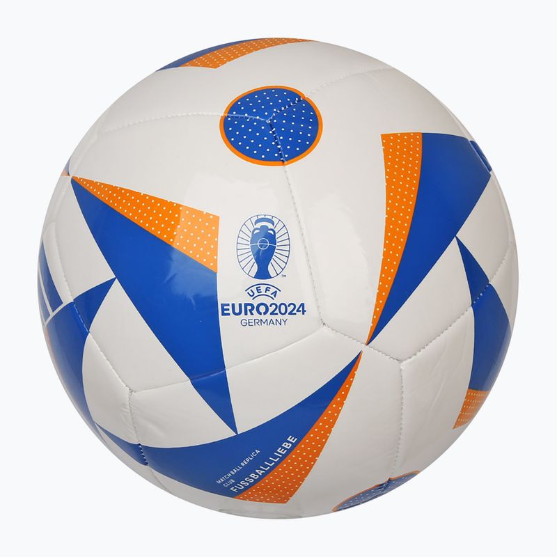 Fotbalový míč adidas Fussballiebe Club white/glow blue/lucky orange velikost 5