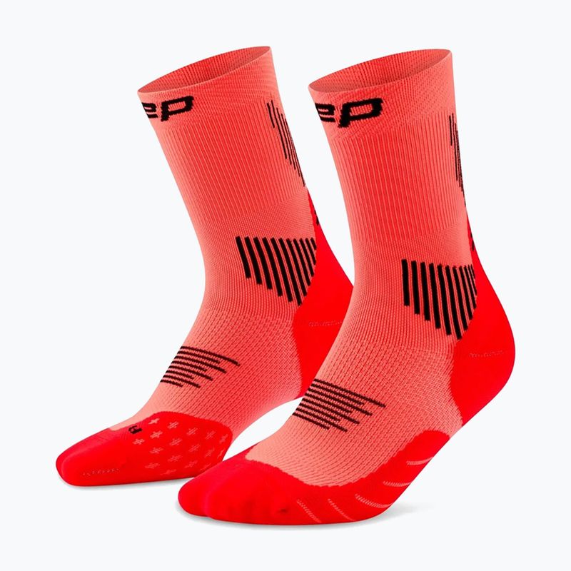 Pánské kompresní ponožky CEP Run Mid Cut 5.0 neon coral