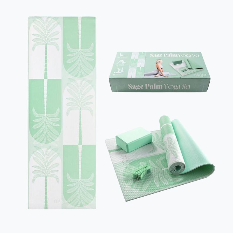 Sada na jógu Myga Sage Palm Yoga Set mat + block + green strap 12