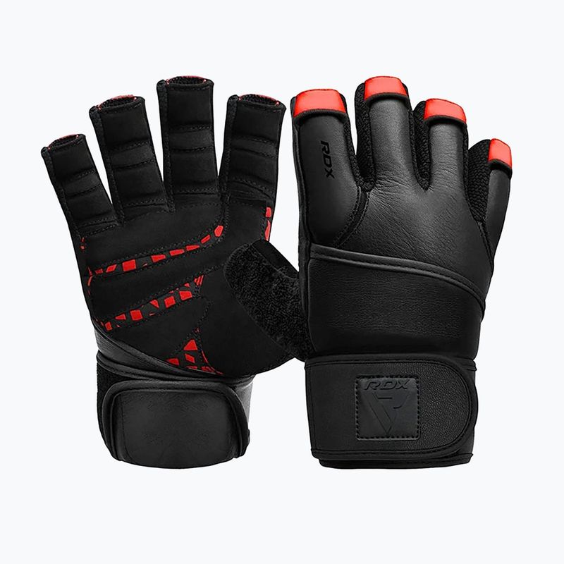 Trekingové rukavice RDX L4 Finger Weightlifting Leather red/black 6