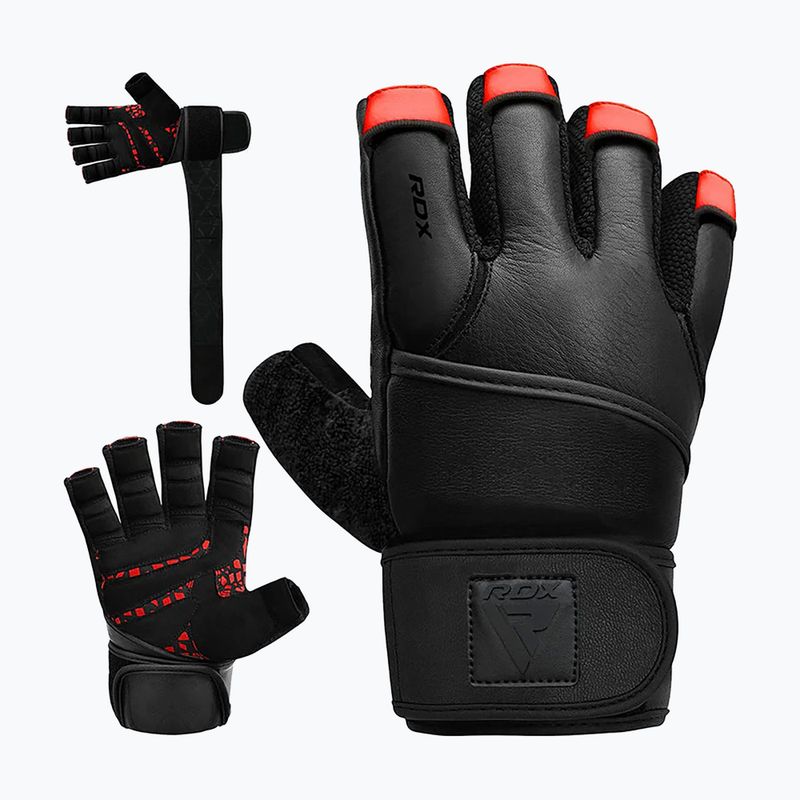 Trekingové rukavice RDX L4 Finger Weightlifting Leather red/black 7
