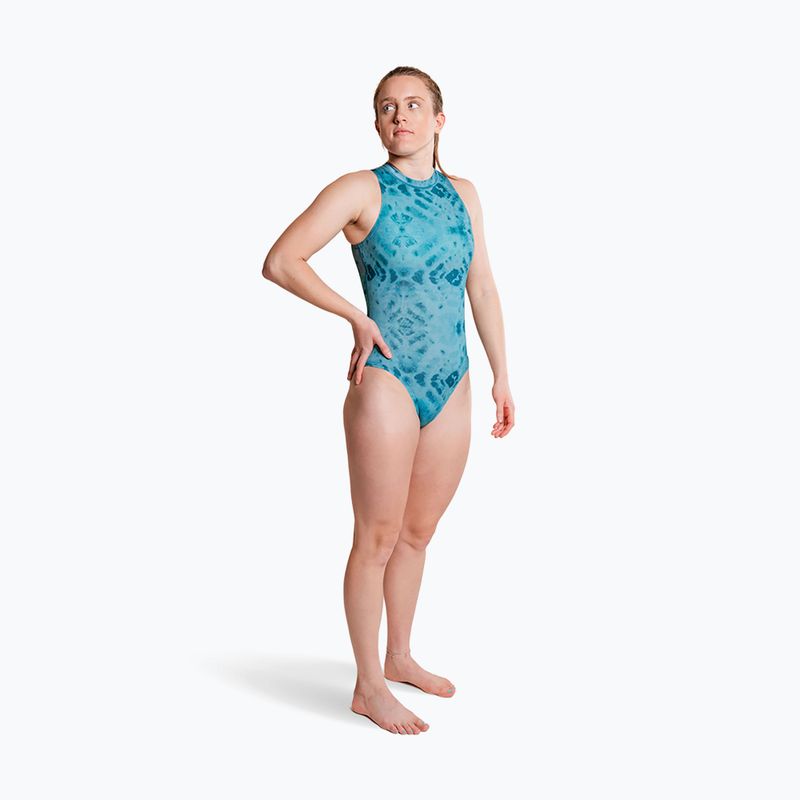 Dámské jednodílné plavky ZONE3 High Neck Costume teal tie dye 4