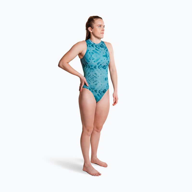 Dámské jednodílné plavky ZONE3 High Neck Costume teal tie dye 6