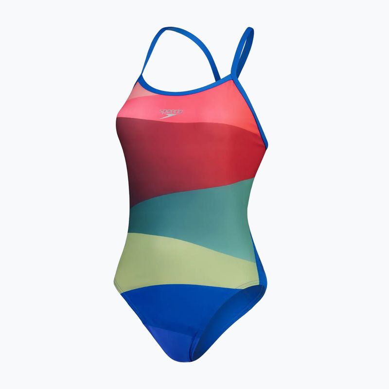 Speedo Placement Digital Turnback dámské jednodílné plavky vodní meloun/harlová zelená/pravý kobalt/sladká fialová 2