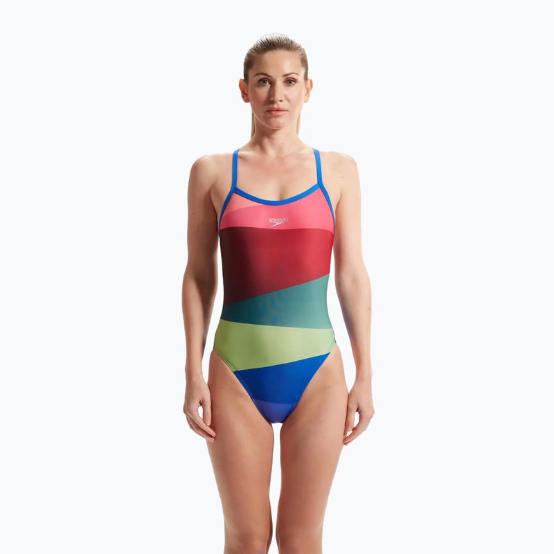 Speedo Placement Digital Turnback dámské jednodílné plavky vodní meloun/harlová zelená/pravý kobalt/sladká fialová 6