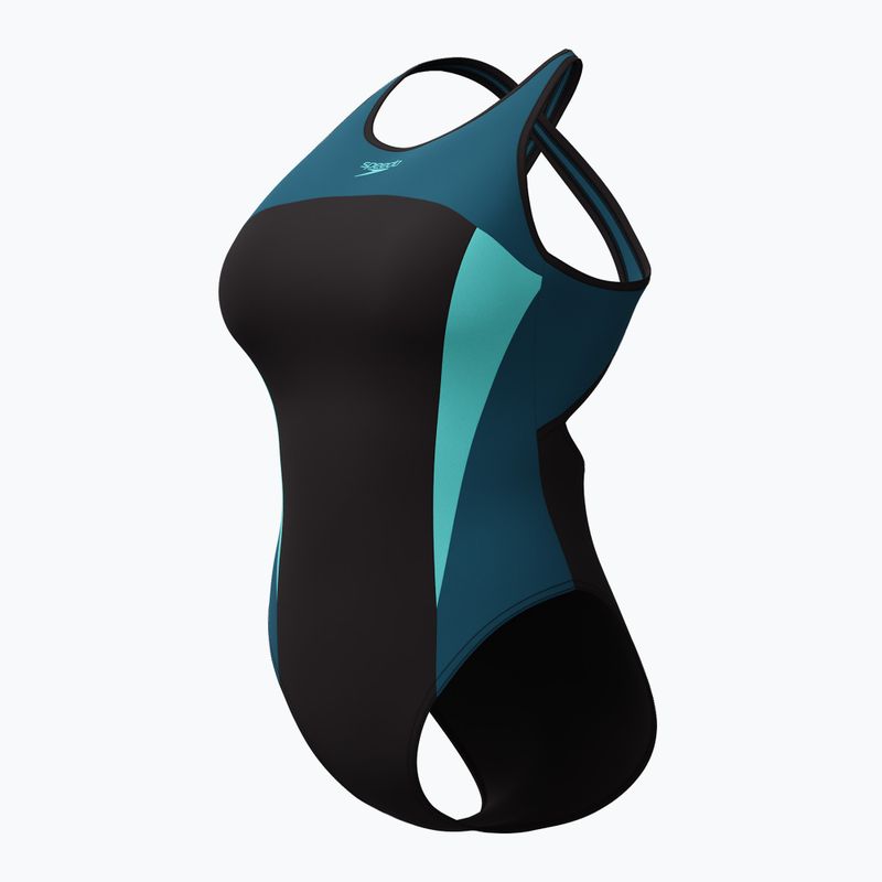 Dámské jednodílné plavky Speedo High Neck Splice Cross Back dark teal 5