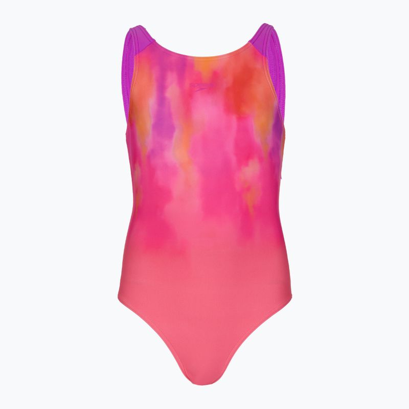 Dětský jednocestný plavkový úbor Speedo Print Pulseback růžový/neonově fialový