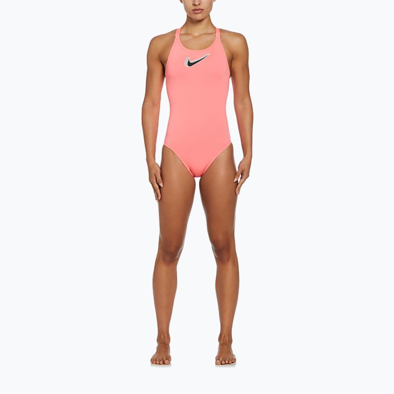 Dámské jednodílné plavky Nike Hydrastrong 3D Swoosh Fastback hot punch 5