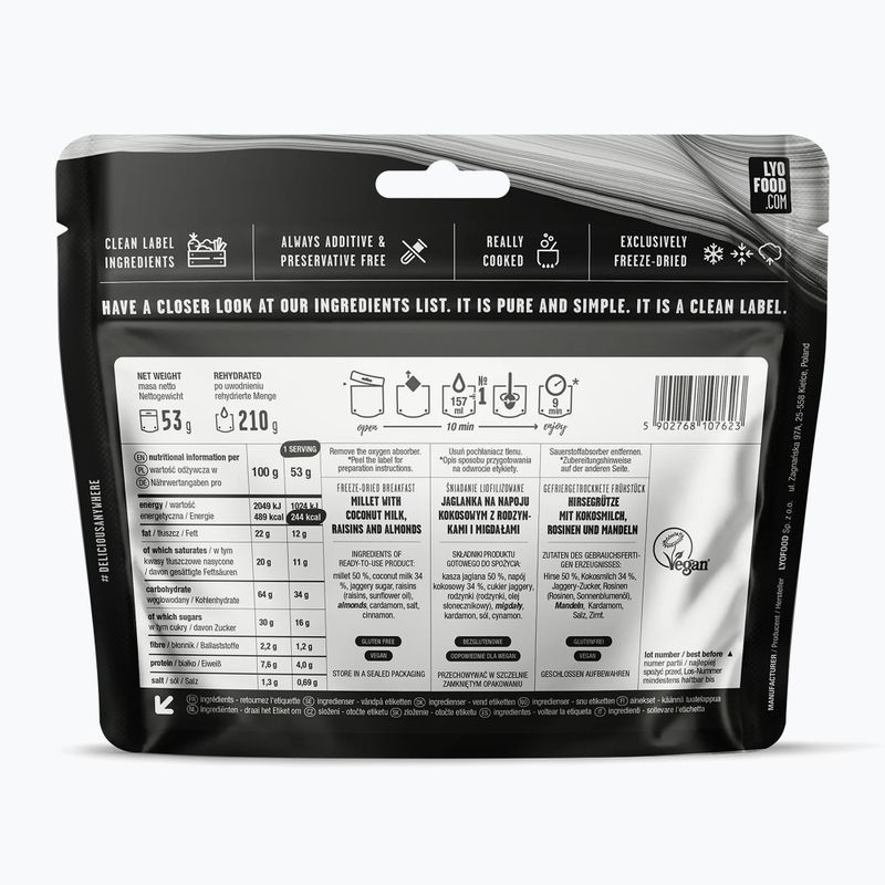 Liofilizované potraviny LYOFOOD Jáhlová kaše na kokosovém nápoji 210 g 2