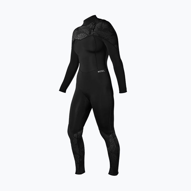 Dámský plavecký neopren Xcel Comp 4/3 mm Full black/black palm/monstera print 3