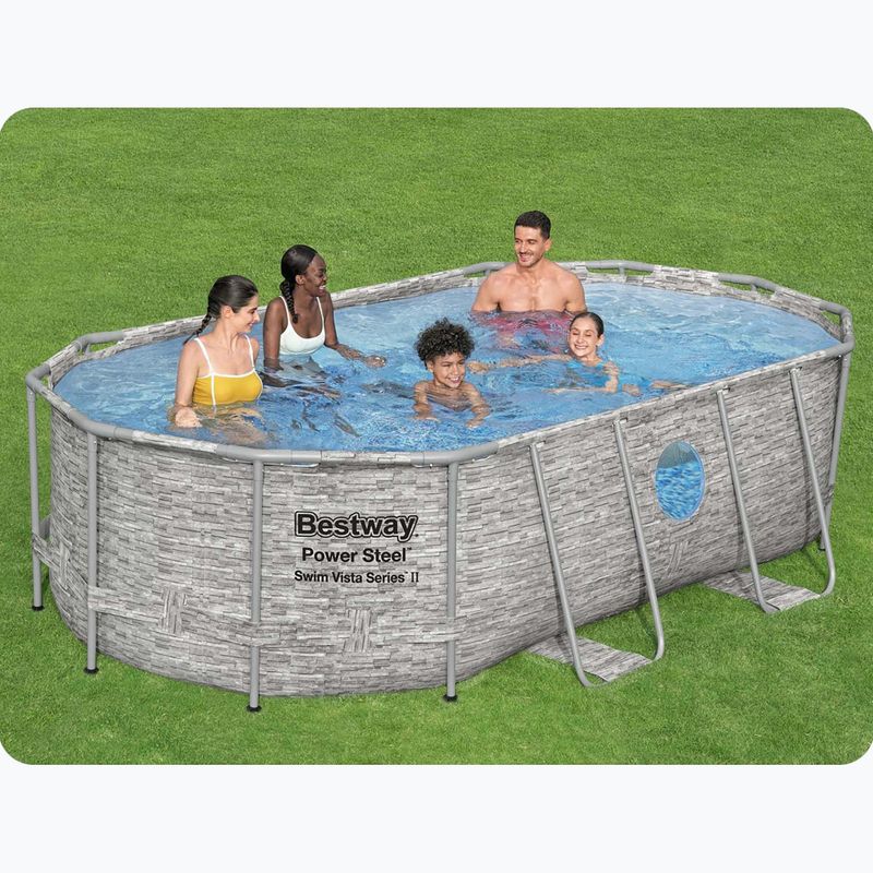 Bazén s kovovou konstrukcí Bestway Power Steel Swim Vista Series Oval Pool Set 427x250 cm šedý 14