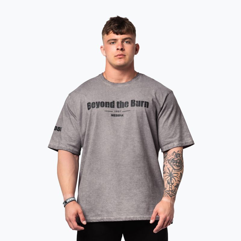 Pánské sportovní tričko NEBBIA Washed-Off Heavyweight Grind light grey