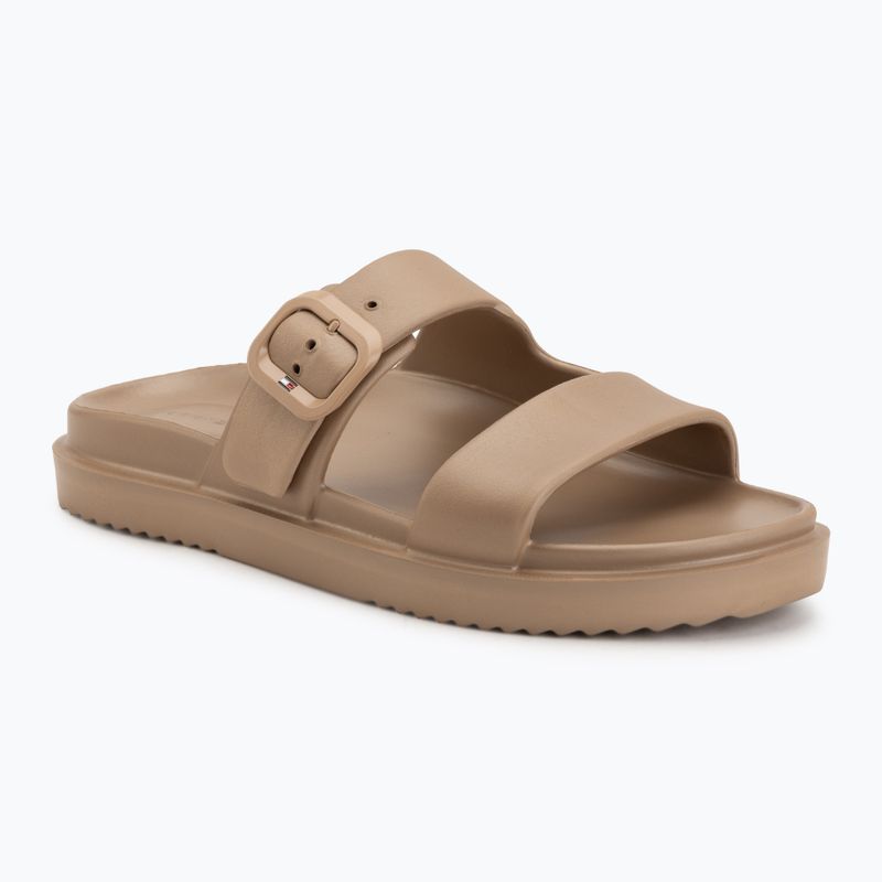 Dámské pantofle Tommy Hilfiger Double Strap Sandal Pearl safari canvas pearlized