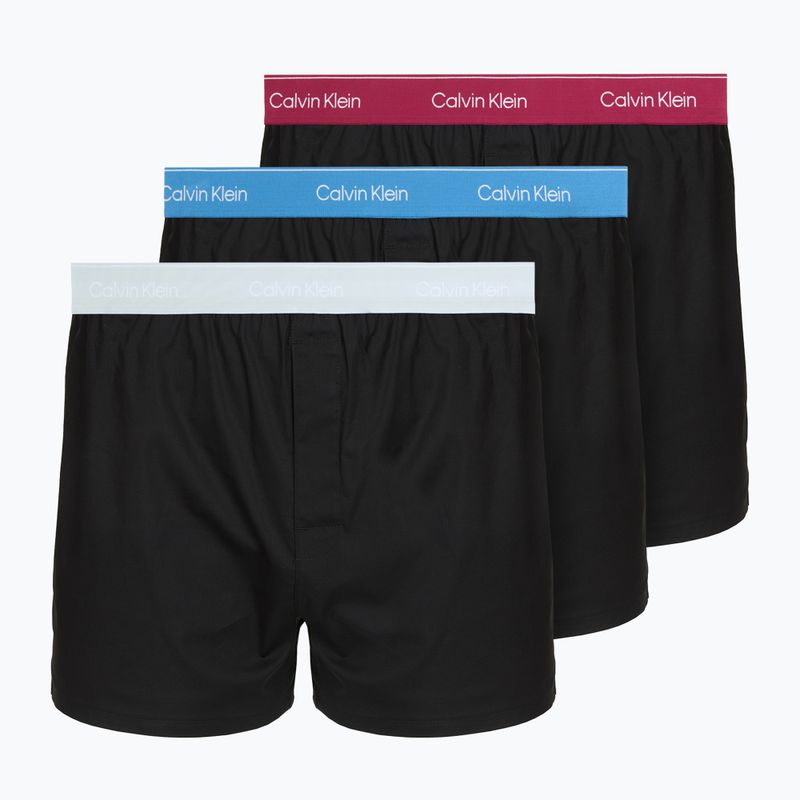 Pánské boxerky Calvin Klein LV00NB4267 Boxer Slim black bodies w/ poseidon blue/plein