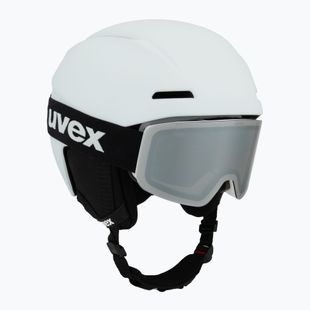 Dětská lyžařská helma UVEX Viti Set + lyžařské brýle Speedy Pro white matt/mirror silver/green/clear