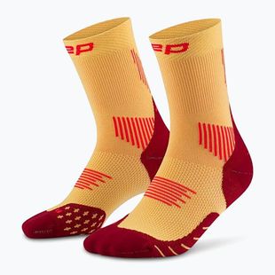 Dámské kompresní ponožky CEP Run Mid Cut 5.0 marigold/burgundy
