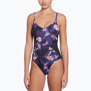 Dámské jednodílné plavky Nike Floral Blur V-Neck black
