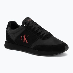 Pánské boty Calvin Klein HM0HM02212 Retro Runner Bans Leather Suede triple black/adrenaline rush