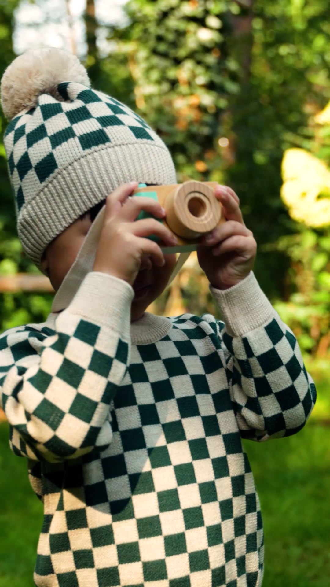 Dětská zimní čepice KID STORY  Merino green chessboard